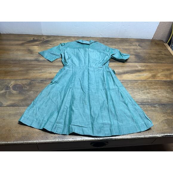 VTG 50s Girl Scout Uniform Dress Green Girls 10/12 Buttons Costume - Picture 12 of 15